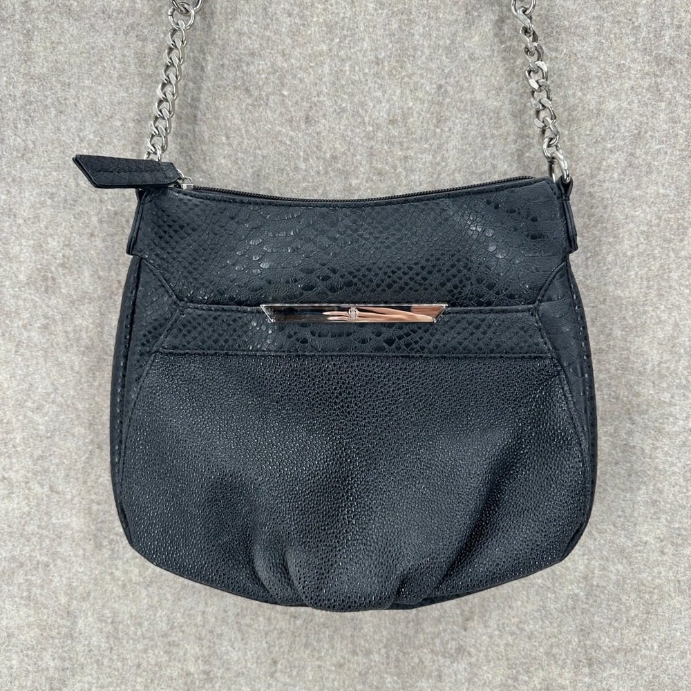 Jennifer Lopez Crossbody Bag Womens Medium Black Snakeskin Textured Chain Strap